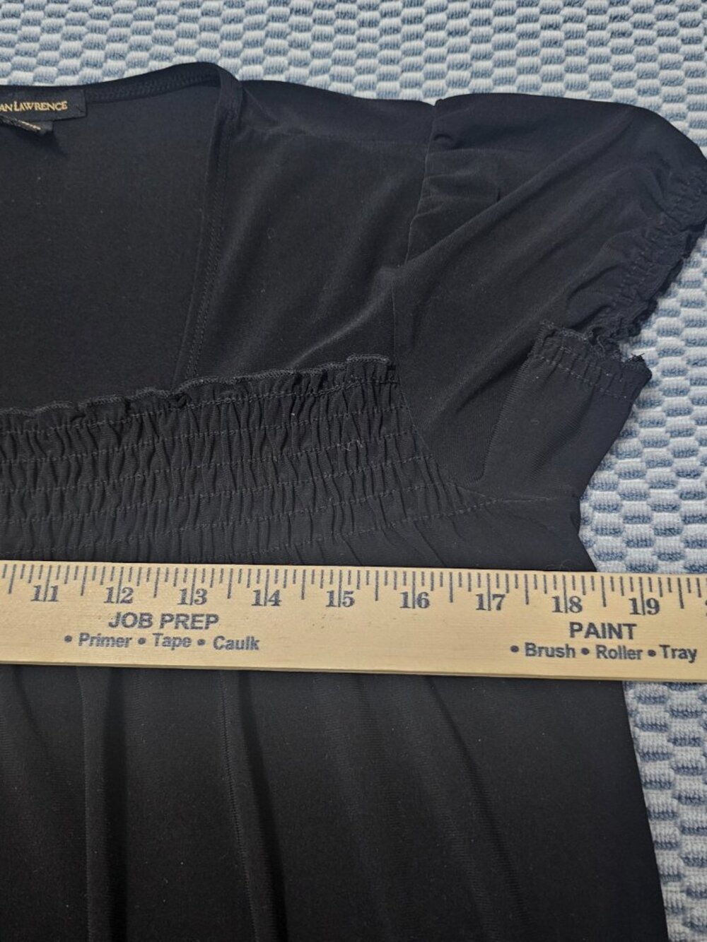 Susan Lawrence Black Smocked Square Neck Blouse Short Puff Sleeve Size Medium - Picture 5 of 6